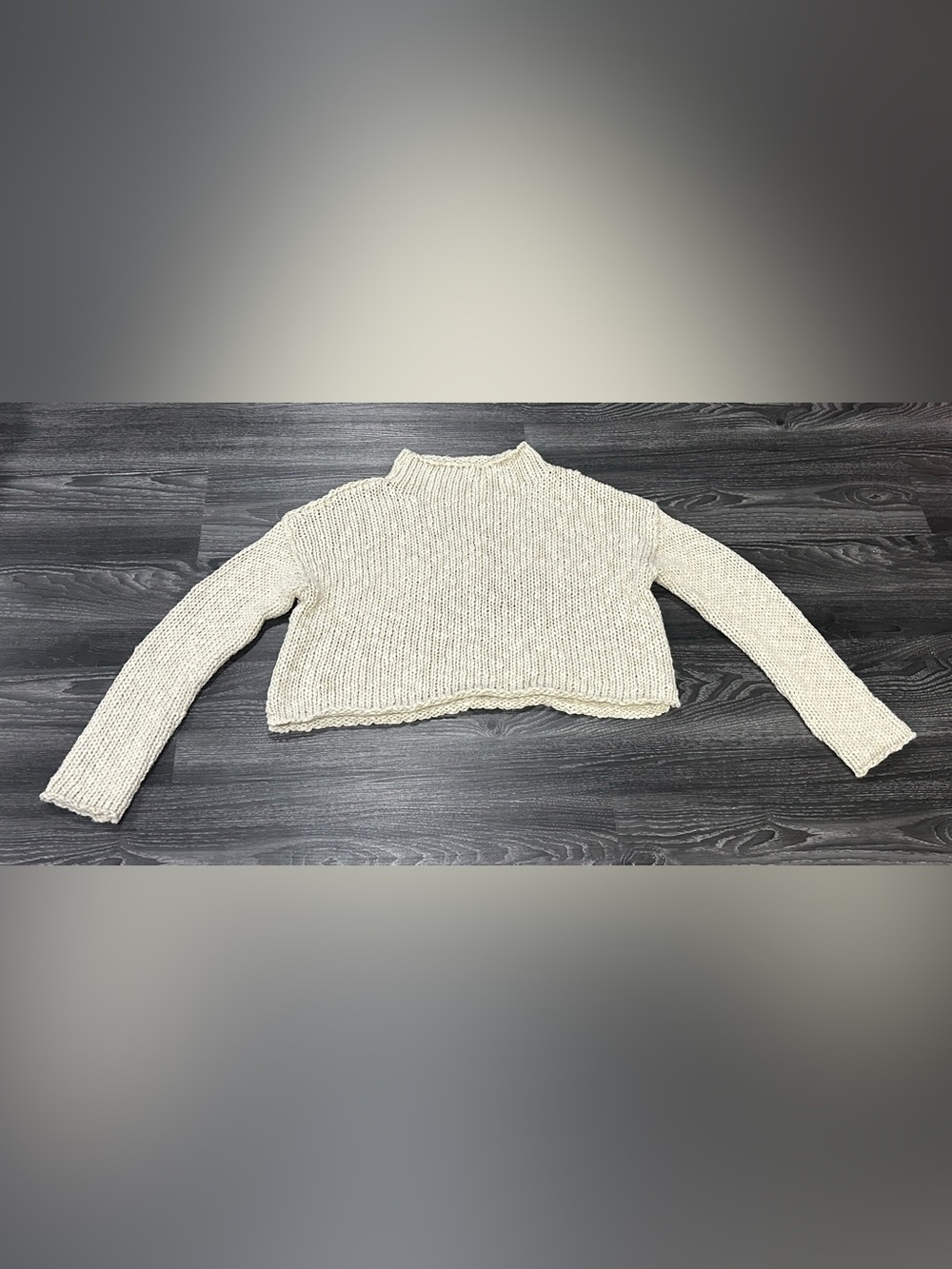 Free People M Cream Knit Mock Neck Women's Sweater Cropped